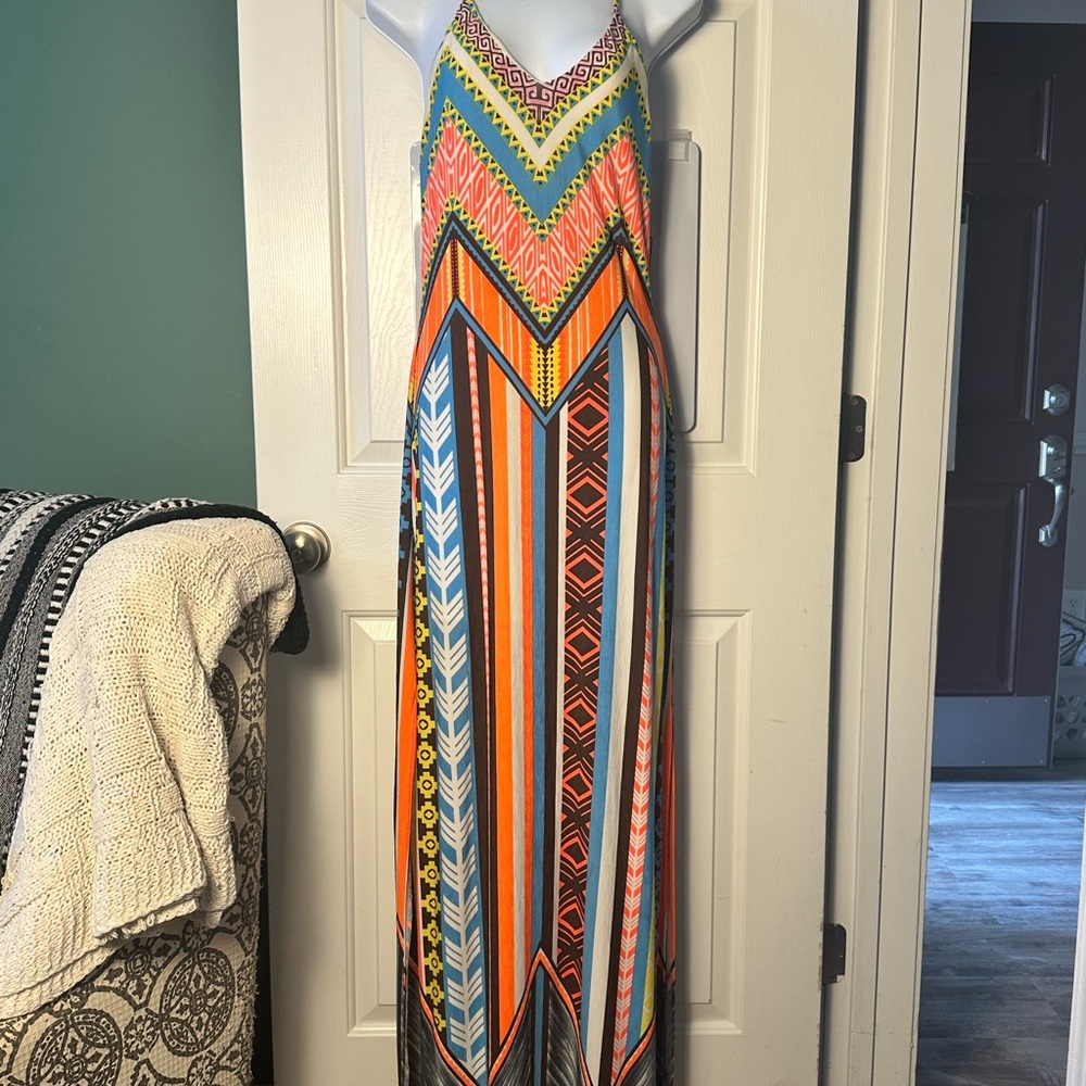 Fashion Nova Colorful Geometric Maxi Dress with High Slits on both sides